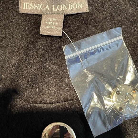NWOT Jessica London 16W black wool blend silver button retro bell sleeve coat - Picture 2 of 8